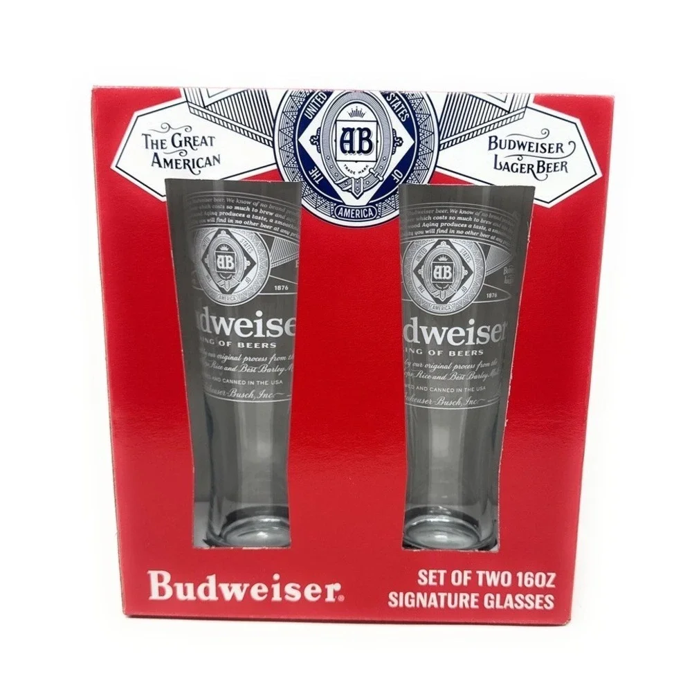 BUDWEISER Set of 2‎ Signature Glasses Gift Set 16oz Pint